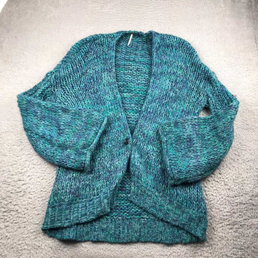 Free People Hometown Cardigan Womens‎ L Blue Alpaca Wool Knit Oversized Sweater